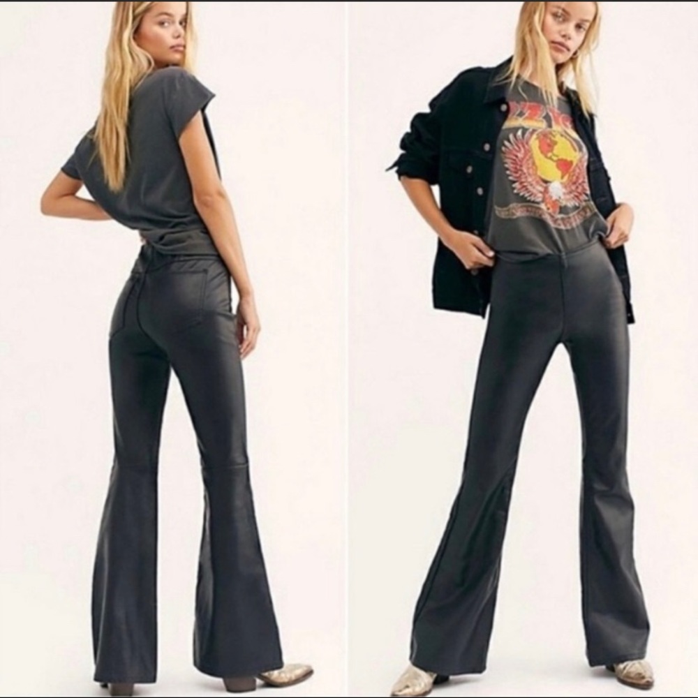 Free people black leather flares!!